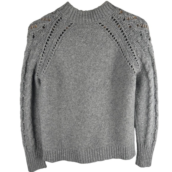 J. Crew Cable Knit Pointelle Gray Sweater Womens Small Alpaca Wool Gray Flowers - Picture 4 of 8